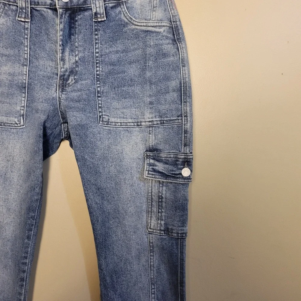 KanCan Cargo Jeans Womens 9/28 Blue Excellent Utility Straight Leg KC7843D